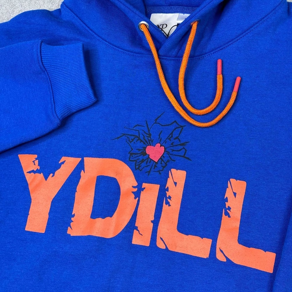 Y-Dill With You YD Men's Size S Blue Orange Hoodie Designer Graphic Print Heart